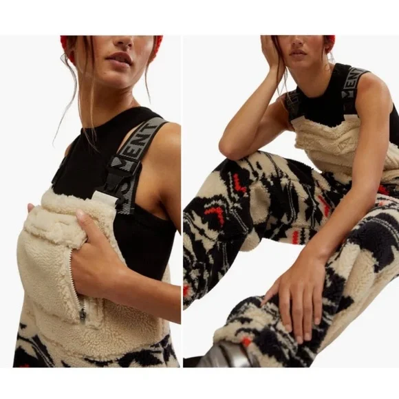 Free People Movement Hit the Slopes Fleece Overalls Pants Small - Picture 2 of 4